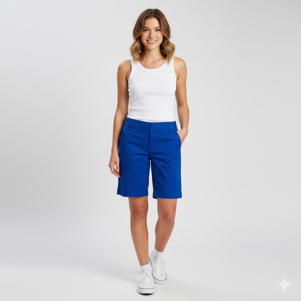 GAP Y2K Bermuda Walking Shorts Women 4 Blue Cotton Stretch 10"‎ Inseam Modest